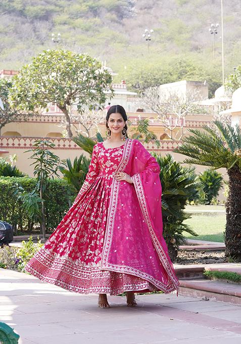 Pink Woven Viscose Kurta Set