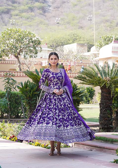 Purple Woven Viscose Kurta Set