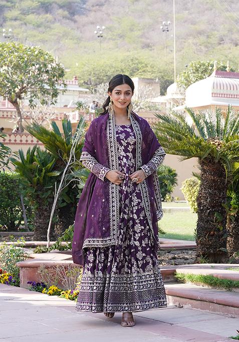 Wine Woven Viscose Kurta Set
