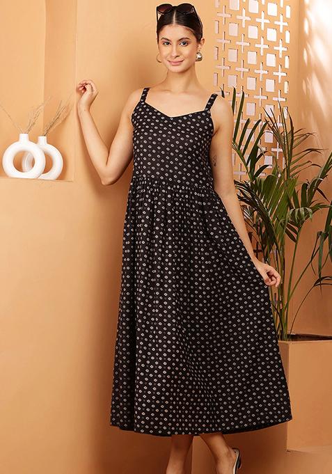 Black Printed Rayon Dress