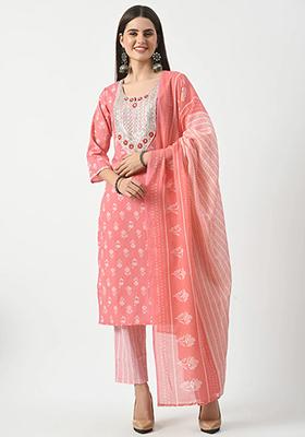 Pink Printed Cotton Kurta Set