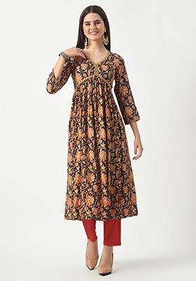 Blue Printed Rayon Kurta Set