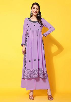Lavender Embroidered Georgette Kurta Set