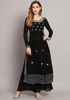 Black Embroidered Georgette Kurta Set