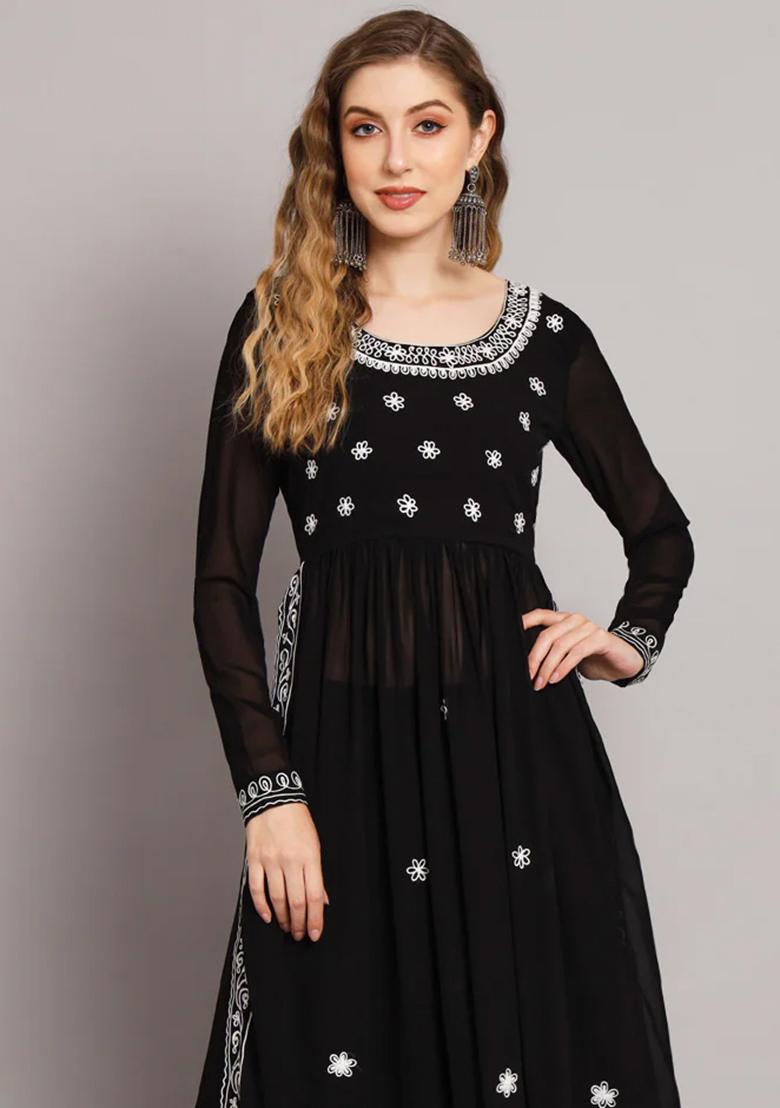Black Embroidered Georgette Kurta Set