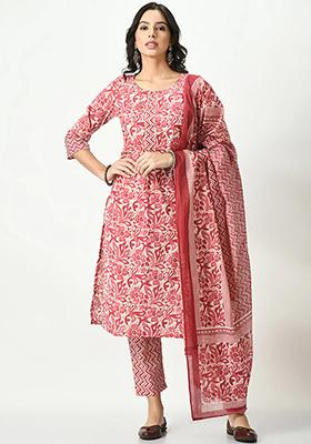 Pink Printed Cotton Kurta Set