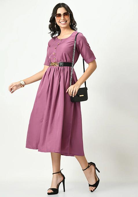 Lavender Solid Crepe Dress