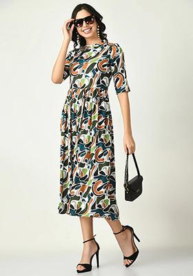 Multicolor Printed Rayon Dress