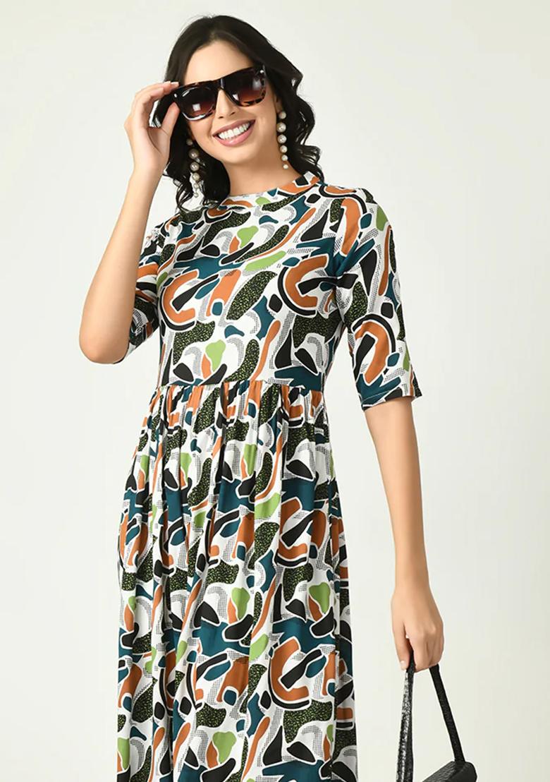 Multicolor Printed Rayon Dress