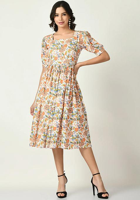 White Printed Rayon Dress