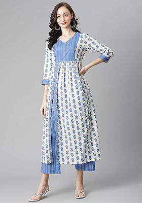 Off White Printed Cotton Kurta Set