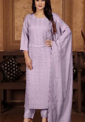 Lavender Embroidered Chanderi Kurta Set