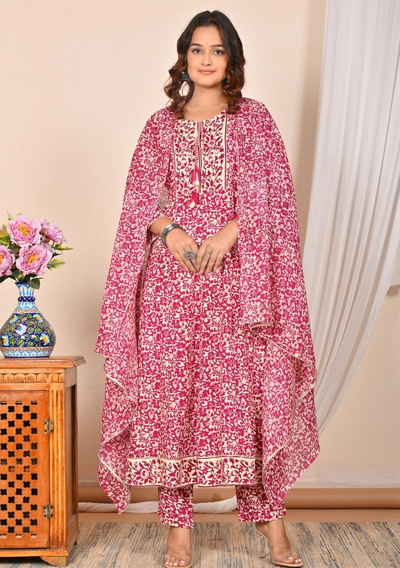 Maroon Embroidered Rayon Cotton Kurta Set