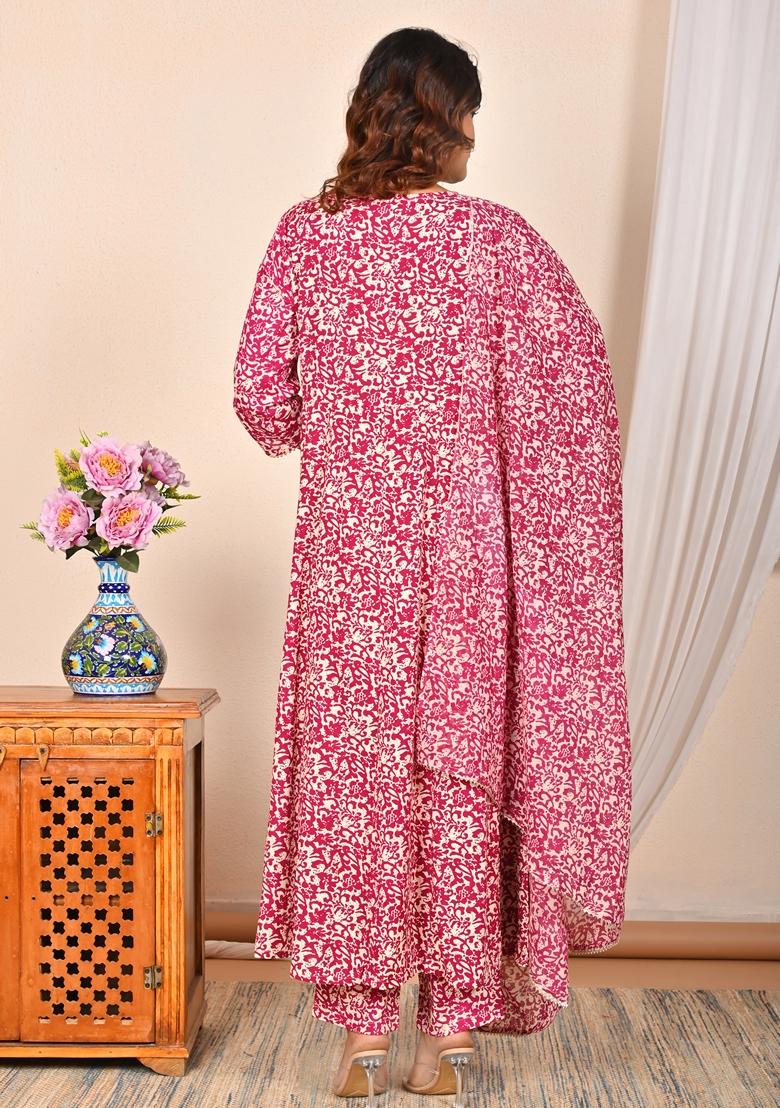 Maroon Embroidered Rayon Cotton Kurta Set