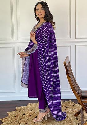 Wine Embroidered Viscose Silk Kurta Set