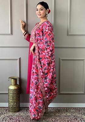 Red Embroidered Viscose Chanderi Kurta Set