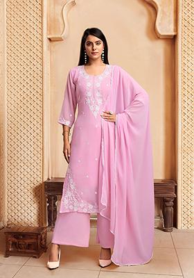 Pink Embroidered Georgette Kurta Set