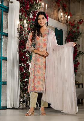 Multicolour Embroidered Chanderi Silk Kurta Set