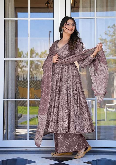 Purple Printed Muslin Kurta Set