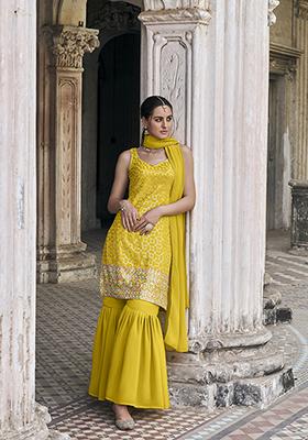 Mustard Embroidered Faux Georgette Kurta Set