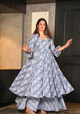 Grey Printed Cotton Kurta Set