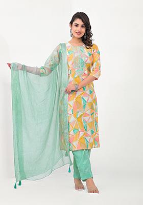 Yellow Embroidered Modal Cotton Kurta Set