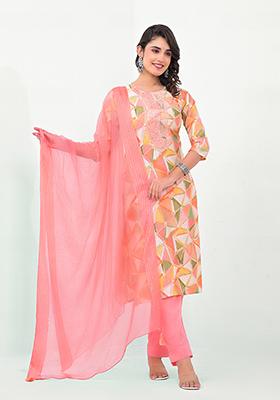 Pink Embroidered Modal Cotton Kurta Set