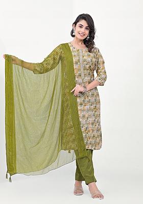 Green Embroidered Modal Cotton Kurta Set