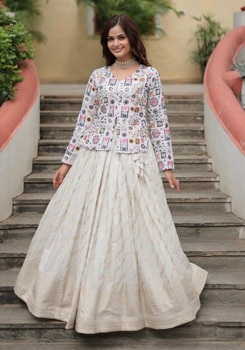 White Embroidered Jacquard Co Ord Set