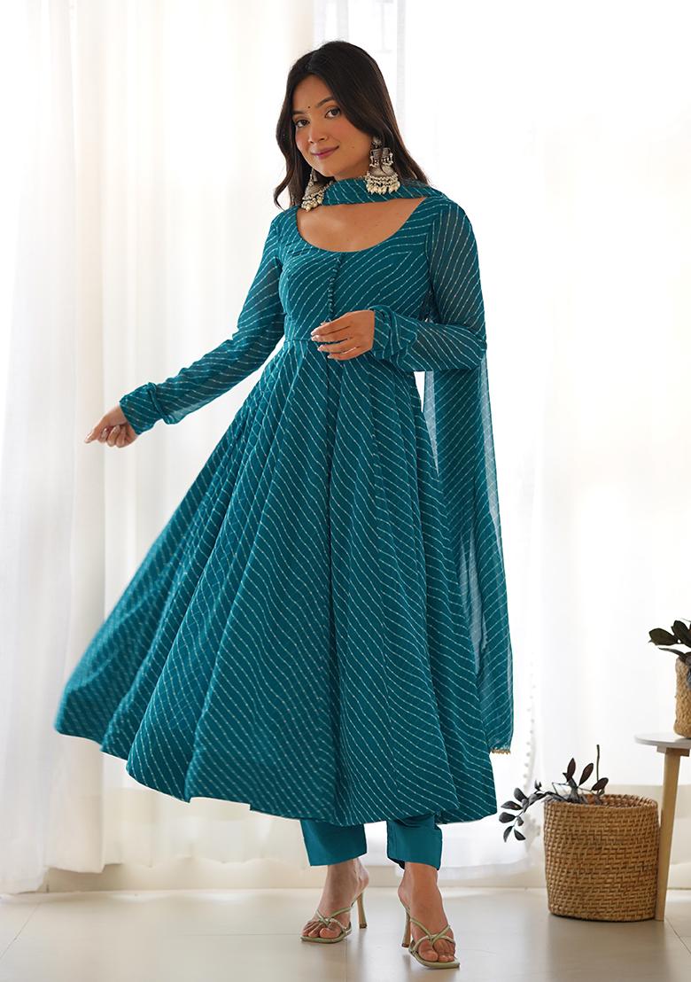 Rama Green Leheriya Print Faux Georgette Kurta Set