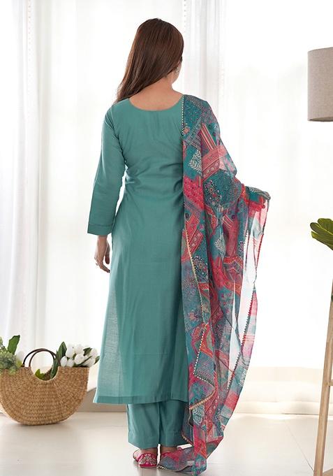 Sea Green Solid Viscose Kurta Set