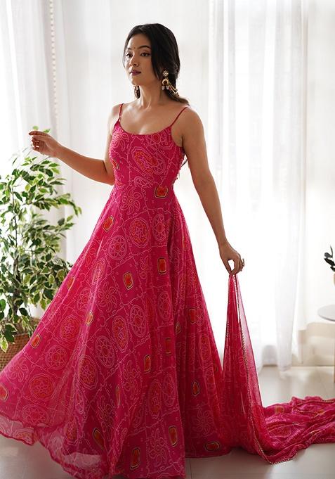 Bandhej Print Red Kurta Set