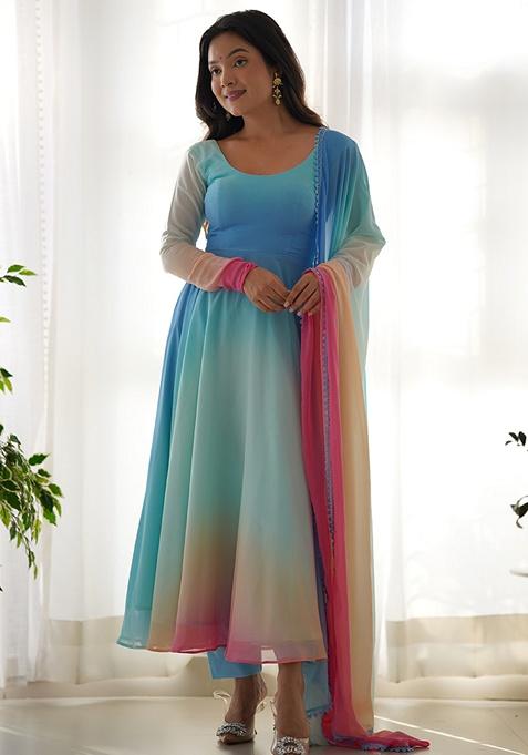 Multicolour Solid Faux Georgette Kurta Set