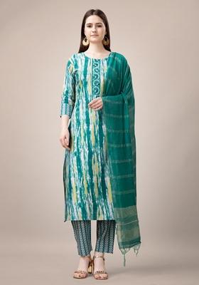 Rama Green Embroidered Rayon Kurta Set