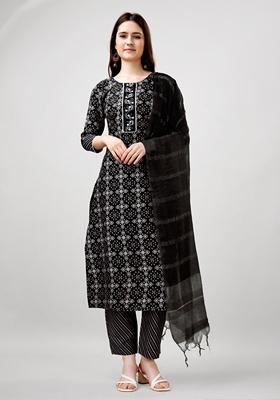 Black Embroidered Rayon Kurta Set