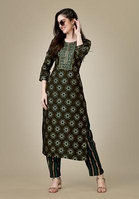 Dark Coffee Embroidered Rayon Kurta Set