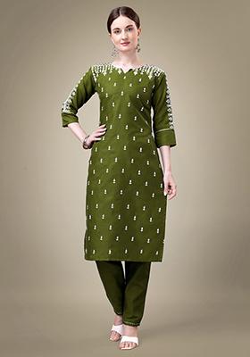 Mehendi Embroidered Cotton Blend Kurta Set