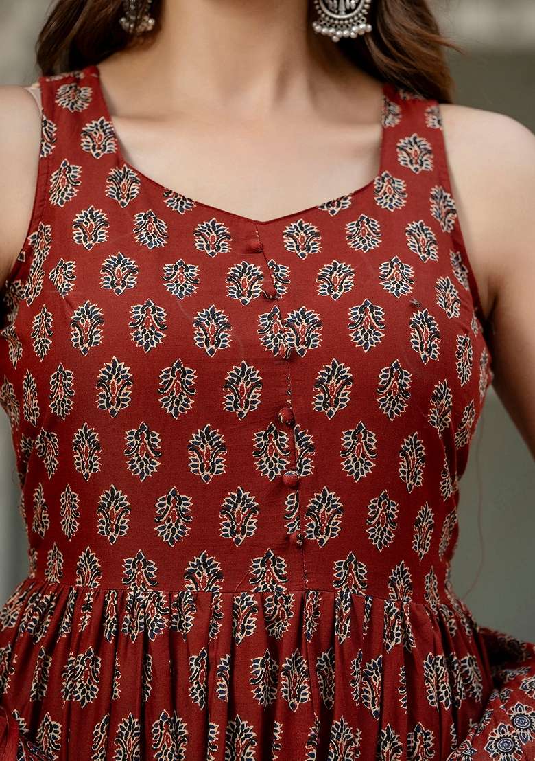Maroon Printed Cotton Sharara Set - Indya