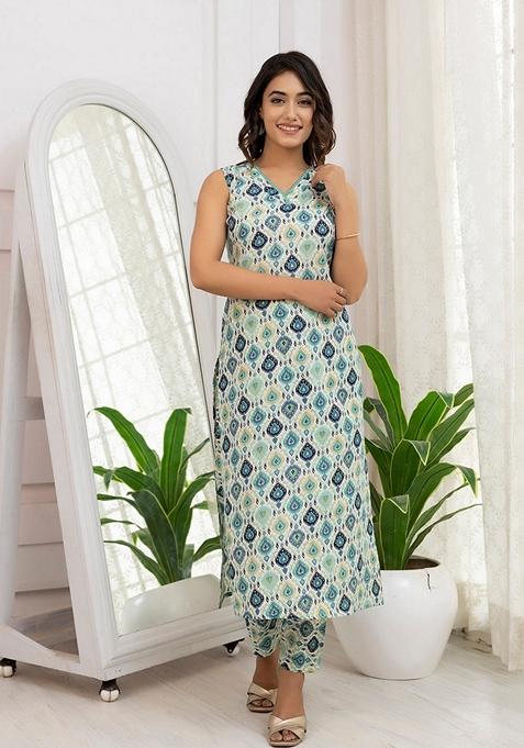 Multicolor Printed Cotton Blend Kurta Set