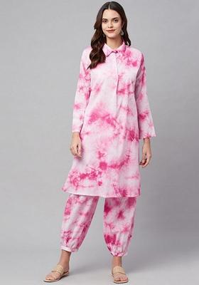 Pink Printed Cotton Kurta Set