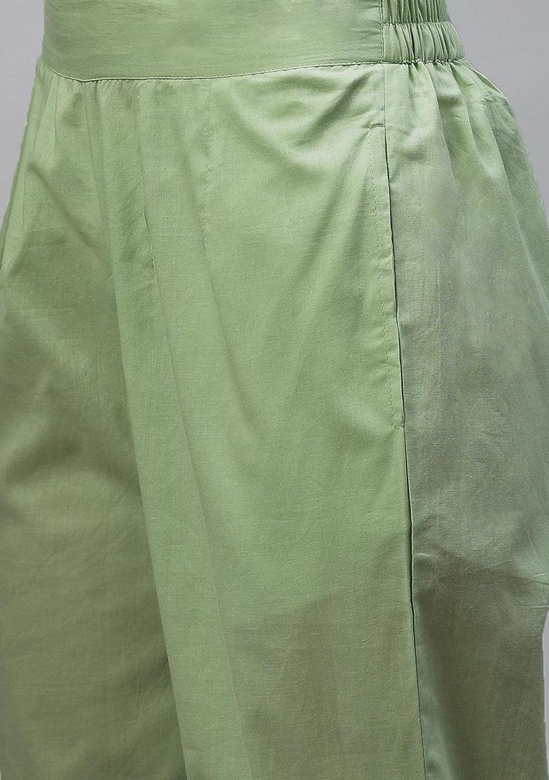 Green Floral Print Cotton Anarkali Set