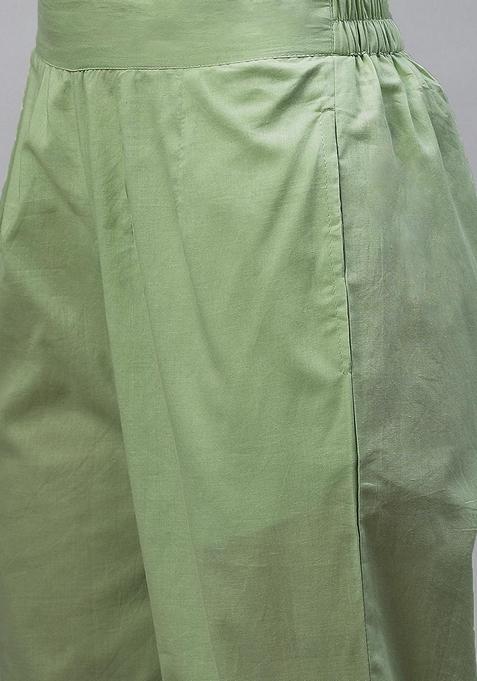 Green Floral Print Cotton Anarkali Set