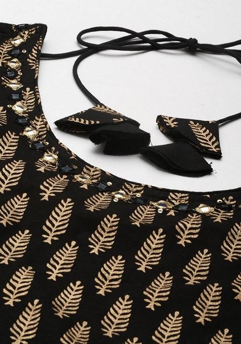 Black Printed Cotton Sharara Set