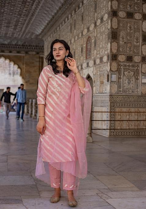 Pink Printed Cotton Kurta Set