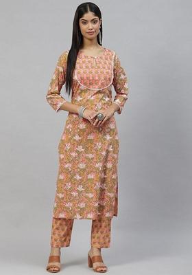 Pink Floral Print Cotton Kurta Set
