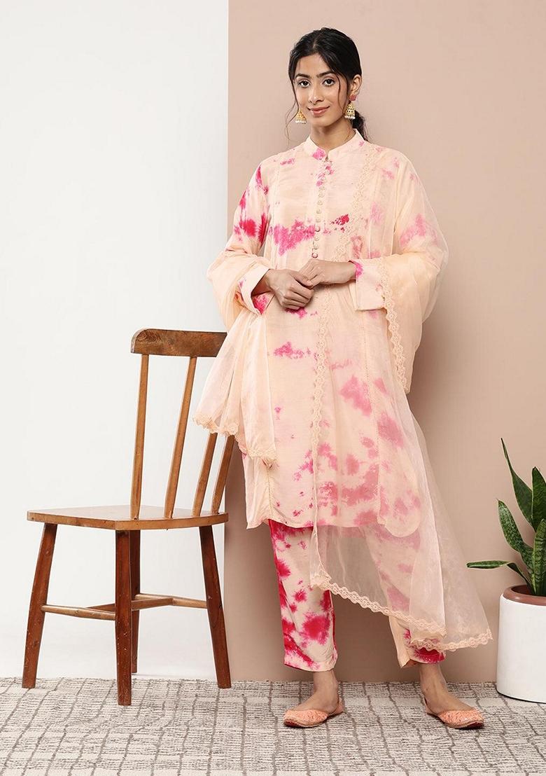 Pink Printed Muslin Kurta Set