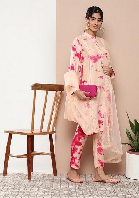 Pink Printed Muslin Kurta Set