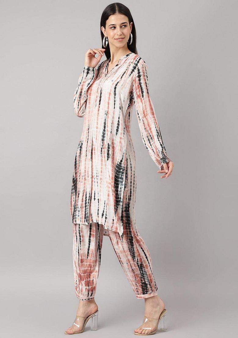 Cream Printed Muslin Kurta Set - Indya