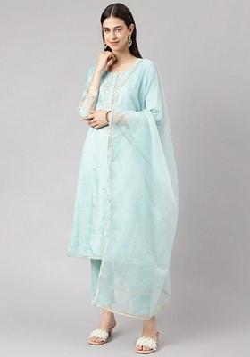 Green Embroidered Muslin Kurta Set