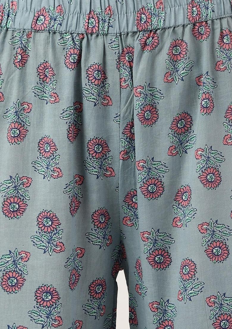 Blue Printed Cotton Sharara Set